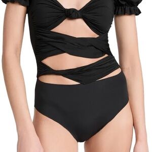 Agua Bendita Oria Dust one-piece swimsuit with puff sleeves Women’s Large Black
